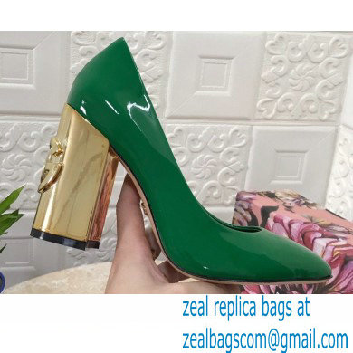 Dolce  &  Gabbana Heel 10.5cm Patent Leather Pumps Green with DG Karol Heel 2021
